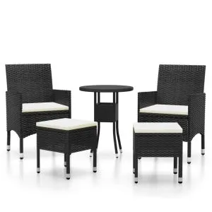 Set mobilier de grădină, 5 piese, negru, poliratan