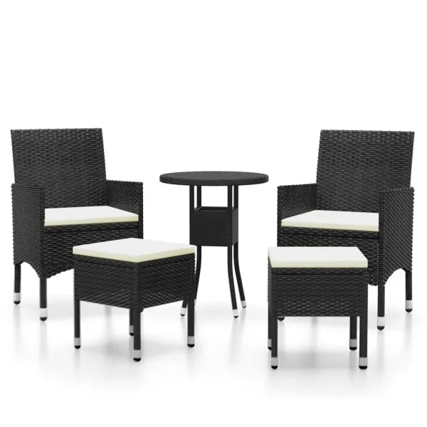Set mobilier de grădină, 5 piese, negru, poliratan