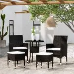 Set mobilier de grădină, 5 piese, negru, poliratan