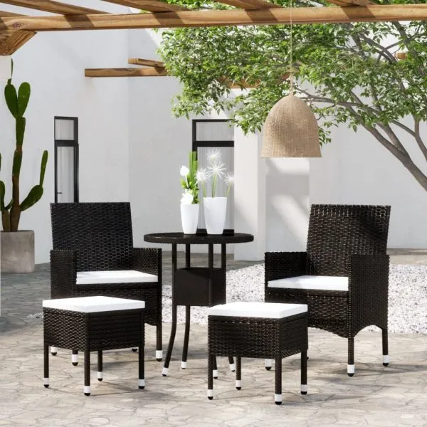 Set mobilier de grădină, 5 piese, negru, poliratan