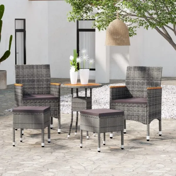 Set mobilier de grădină, 5 piese, gri, poliratan