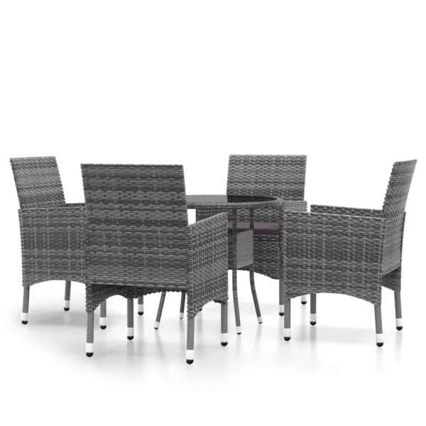 Set mobilier de grădină, 5 piese, gri, poliratan