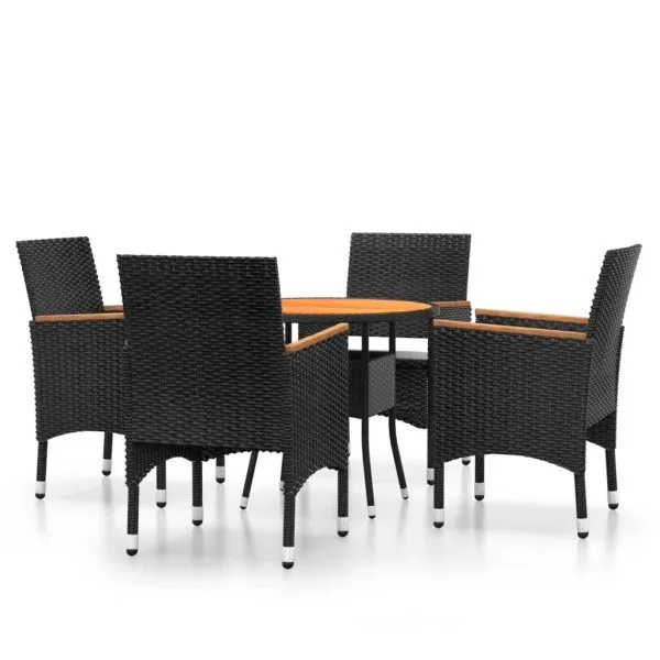 Set mobilier de grădină, 5 piese, negru, poliratan
