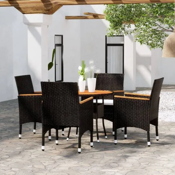 Set mobilier de grădină, 5 piese, negru, poliratan