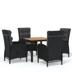 Set mobilier de grădină, 5 piese, negru, poliratan