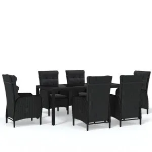 Set mobilier de grădină, 7 piese, negru, poliratan