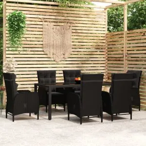 Set mobilier de grădină, 7 piese, negru, poliratan
