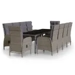 Set mobilier de grădină, 11 piese, gri, poliratan