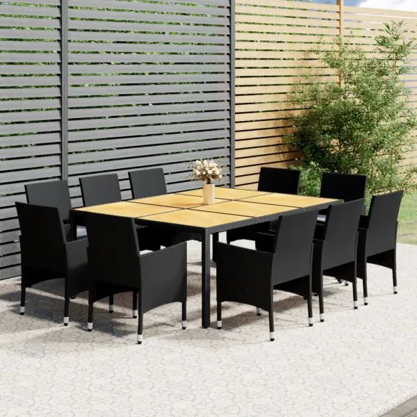 Set mobilier de grădină, 11 piese, negru, poliratan