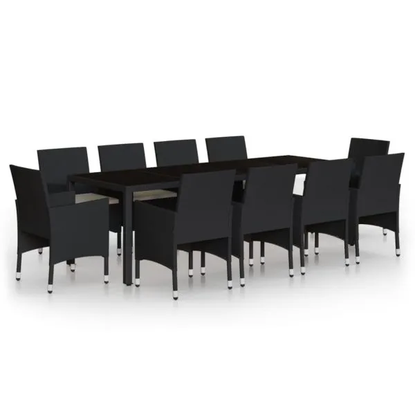 Set mobilier de grădină, 11 piese, negru, poliratan