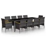 Set mobilier de grădină, 11 piese, gri, poliratan