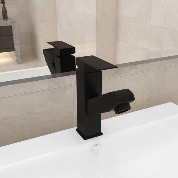 Robinet chiuvetă de baie retractabil, negru, 157×172 mm