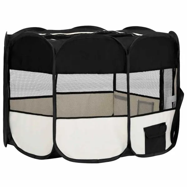 Țarc de câini pliabil cu sac de transport, negru, 125x125x61 cm