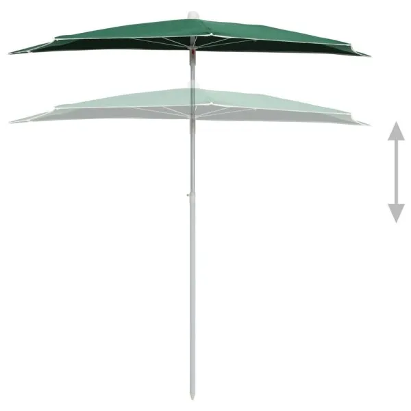 Umbrelă de grădină cu stâlp, verde, 180×90 cm, semirotundă