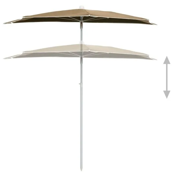 Umbrelă de grădină cu stâlp, gri taupe, 180×90 cm, semirotundă