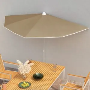 Umbrelă de grădină cu stâlp, gri taupe, 180×90 cm, semirotundă