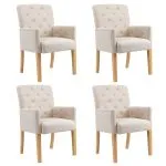 Scaune de bucătărie cu brațe, 4 buc., bej, material textil