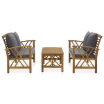 Set mobilier grădină cu perne, 3 piese, lemn masiv de acacia