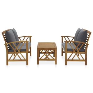 Set mobilier grădină cu perne, 3 piese, lemn masiv de acacia