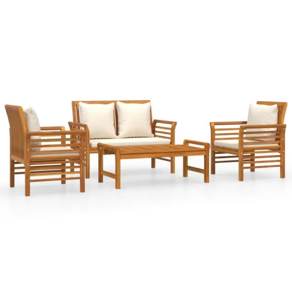 Set mobilier de grădină cu perne, 4 piese, lemn masiv de acacia