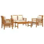 Set mobilier de grădină cu perne, 4 piese, lemn masiv de acacia