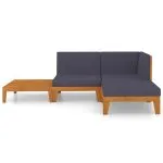 Set mobilier de grădină cu perne, 4 piese, lemn masiv de acacia