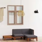 Set mobilier de grădină cu perne, 4 piese, lemn masiv de acacia