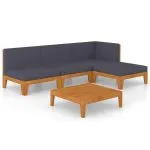 Set mobilier de grădină cu perne, 5 piese, lemn masiv acacia