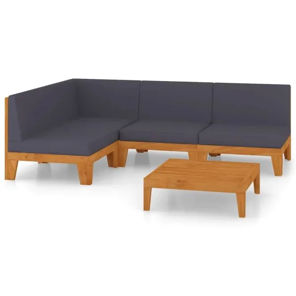 Set mobilier de grădină cu perne, 5 piese, lemn masiv acacia