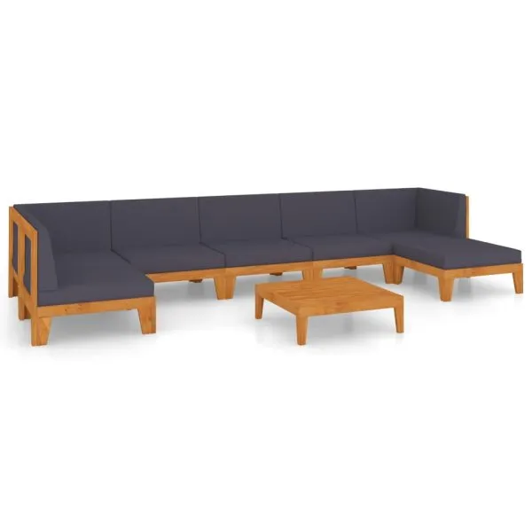 Set mobilier grădină cu perne, 8 piese, lemn masiv acacia