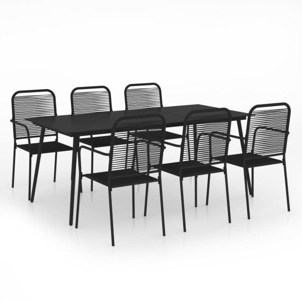 Set mobilier de grădină, 7 piese, negru, sfoară bumbac și oțel