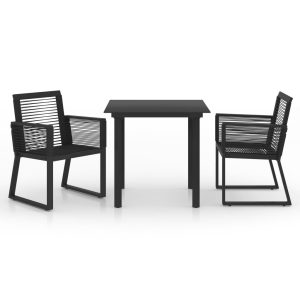 Set mobilier de exterior, 3 piese, negru, ratan PVC