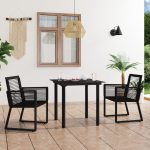 Set mobilier de exterior, 3 piese, negru, ratan PVC