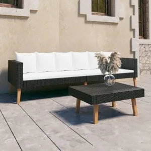 Set mobilier de grădină cu perne, 2 piese, negru, poliratan