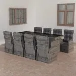 Set mobilier de grădină cu perne, 9 piese, gri, poliratan