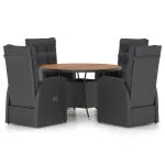 Set mobilier de exterior cu perne, 5 piese, negru, poliratan