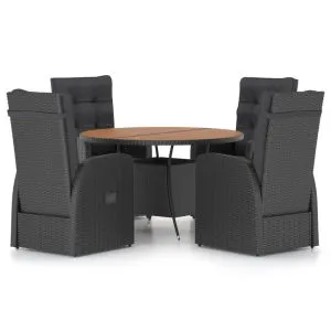 Set mobilier de exterior cu perne, 5 piese, negru, poliratan