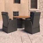 Set mobilier de exterior cu perne, 5 piese, negru, poliratan