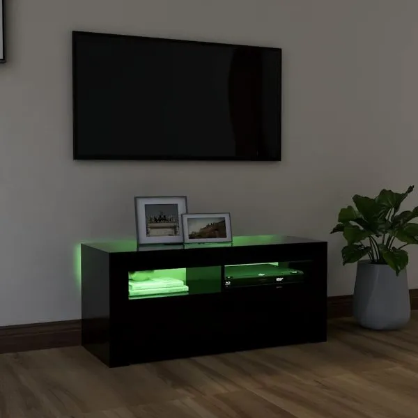 Comodă TV cu lumini LED, negru, 90x35x40 cm