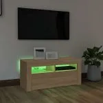Comodă TV cu lumini LED, stejar Sonoma, 90x35x40 cm