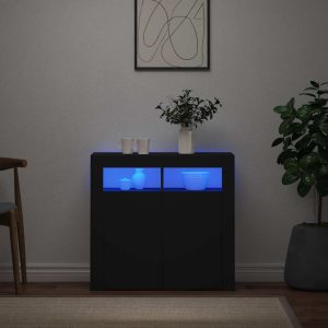 Servantă cu lumini LED, negru, 80x35x75 cm