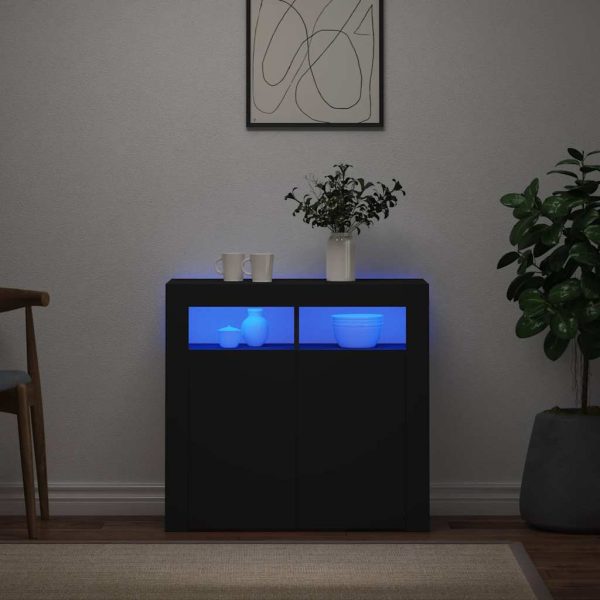 Servantă cu lumini LED, negru, 80x35x75 cm