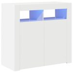 Servantă cu lumini LED, alb extralucios, 80x35x75 cm