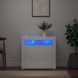 Servantă cu lumini LED, alb extralucios, 80x35x75 cm