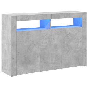 Servantă cu lumini LED,gri beton, 115,5x30x75 cm