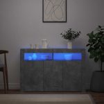 Servantă cu lumini LED,gri beton, 115,5x30x75 cm
