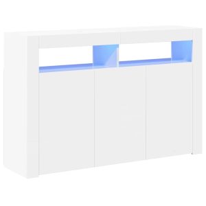 Servantă cu lumini LED, alb extra lucios,115,5x30x75 cm