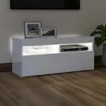 Comodă TV cu lumini LED, alb extralucios, 90x35x40 cm