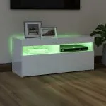 Comodă TV cu lumini LED, alb extralucios, 90x35x40 cm