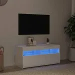 Comodă TV cu lumini LED, alb extralucios, 90x35x40 cm